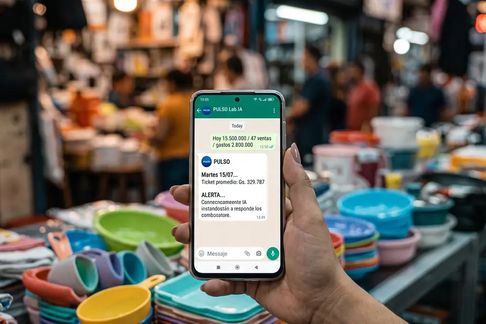 WhatsApp con asistencia comercial en un mercado, ejemplo visual de consulta y respuesta para ventas