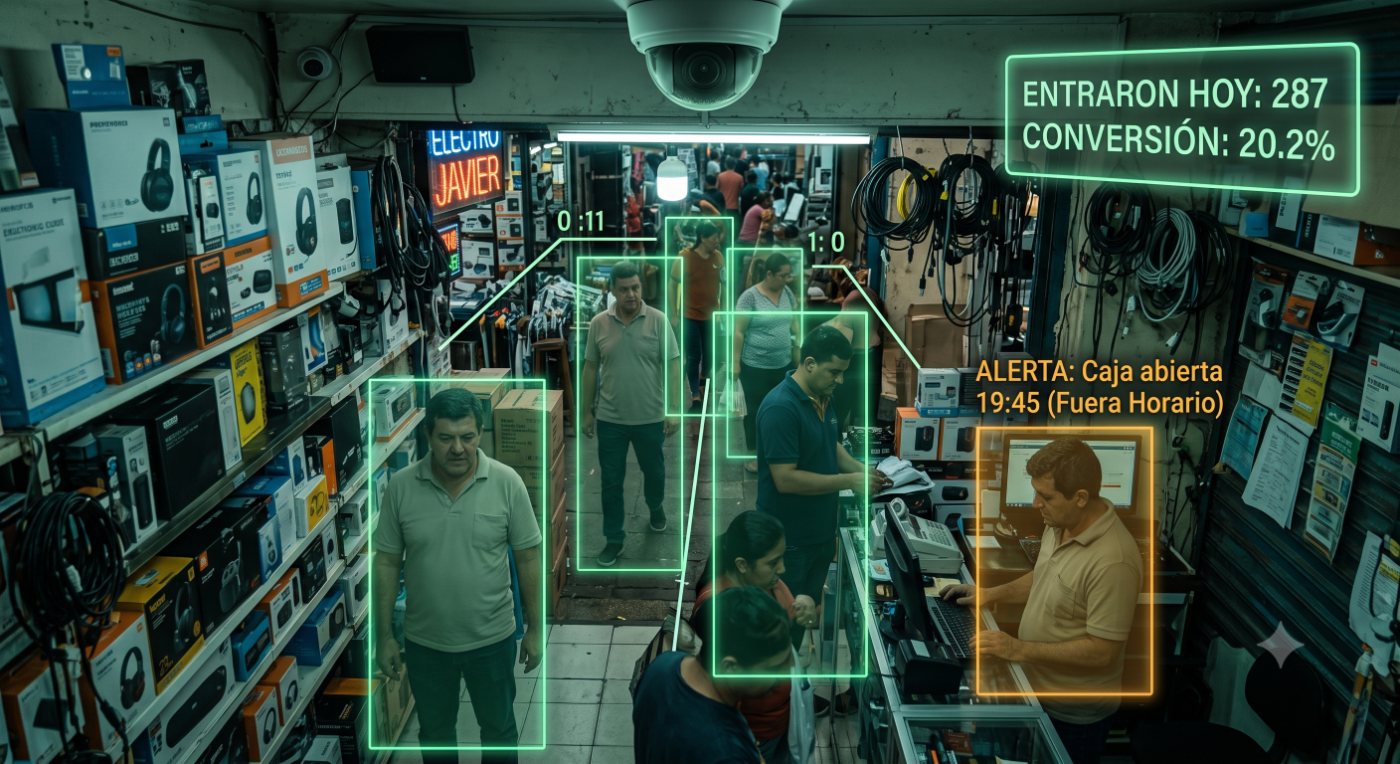 Cámara detectando personas y alertas en tiempo real dentro del local