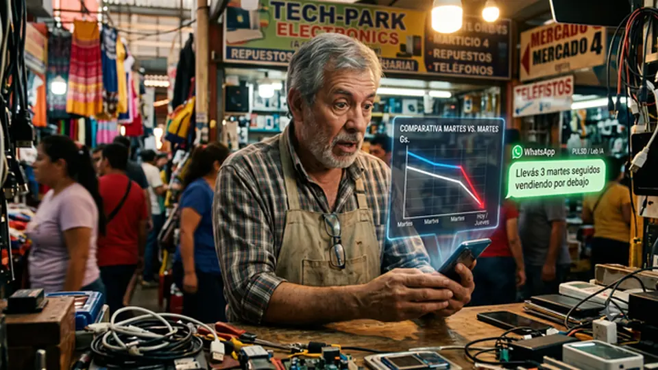 Comerciante Electro Park revisando recomendaciones de RADAR STOCK en tablet